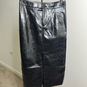 Black Croc-Embossed Leather Skirt